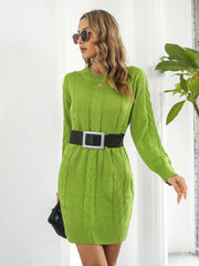 Cable-Knit Round Neck Sweater Dress - Trendsi