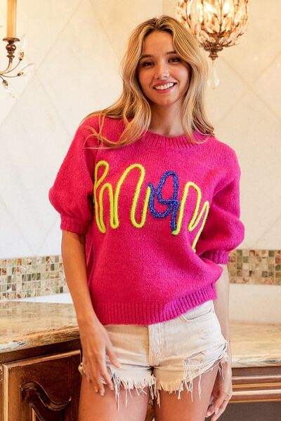 BiBi MOM Contrast Round Neck Sweater - Trendsi - Flyclothing LLC