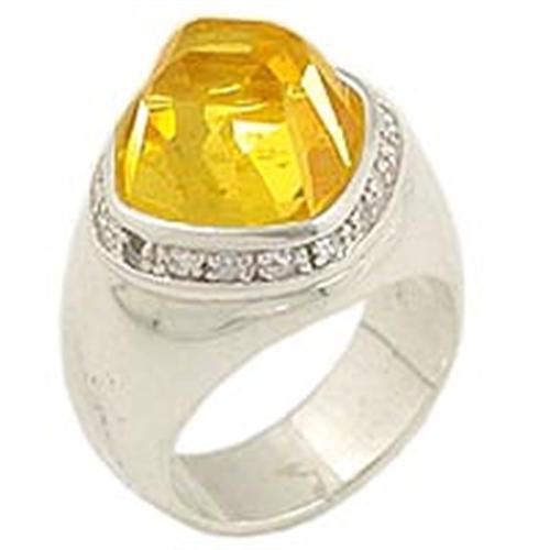 Alamode High-Polished 925 Sterling Silver Ring with AAA Grade CZ in Citrine - Flyclothing LLC