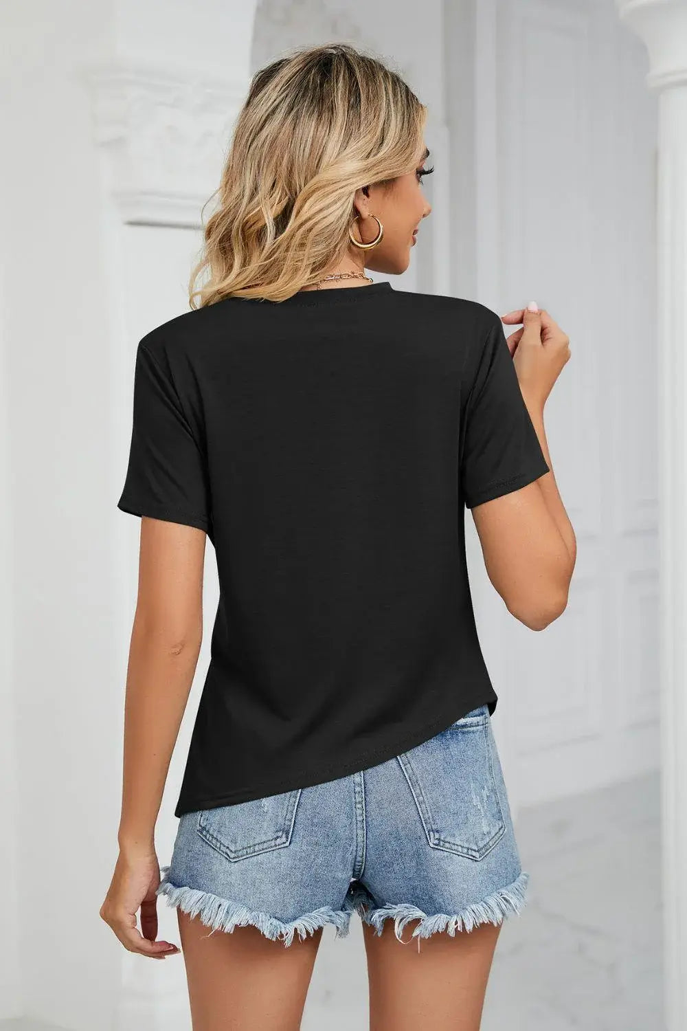 Ruched Hem Detail Crewneck Tee - Trendsi - Flyclothing LLC