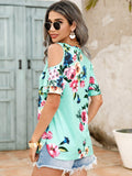 Floral Cold-Shoulder Short Sleeve Top - Trendsi