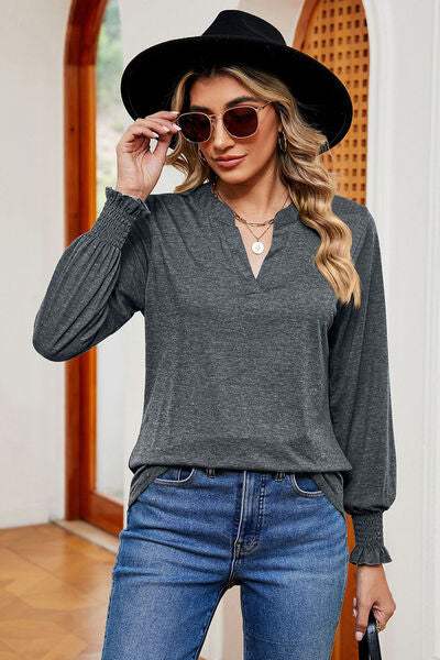 Notched Lantern Sleeve T-Shirt - Trendsi - Flyclothing LLC