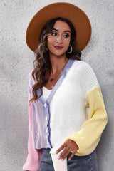 Color Block Ribbed Long Sleeve Cardigan - Trendsi