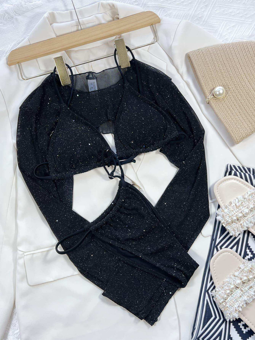Glitter Three-Piece Swim Set - Trendsi - Flyclothing LLC