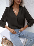 Swiss Dot Frill Trim Puff Sleeve Blouse - Trendsi - Flyclothing LLC