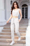 Waffle-Knit Cropped Tank and Drawstring Pants Set - Trendsi - Flyclothing LLC