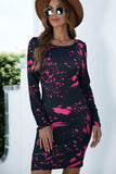 Printed Boat Neck Long Sleeve Dress - Trendsi - Flyclothing LLC