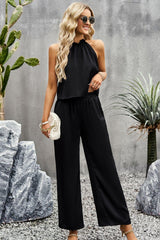 Grecian Neck Sleeveless Pocketed Top and Pants Set - Trendsi