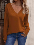 V-Neck Long Sleeve Top - Trendsi - Flyclothing LLC