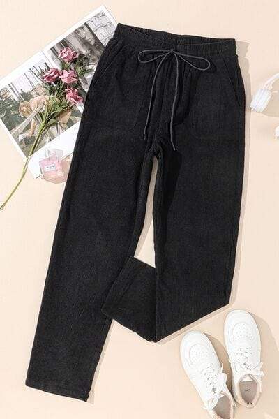 Drawstring Straight Pants with Pockets - Trendsi - Flyclothing LLC