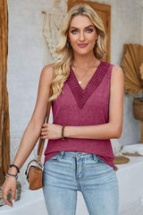 Lace Detail V-Neck Tank - Trendsi - Flyclothing LLC