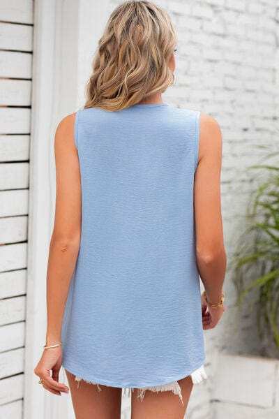 Texture V-Neck Sleeveless Top - Trendsi - Flyclothing LLC