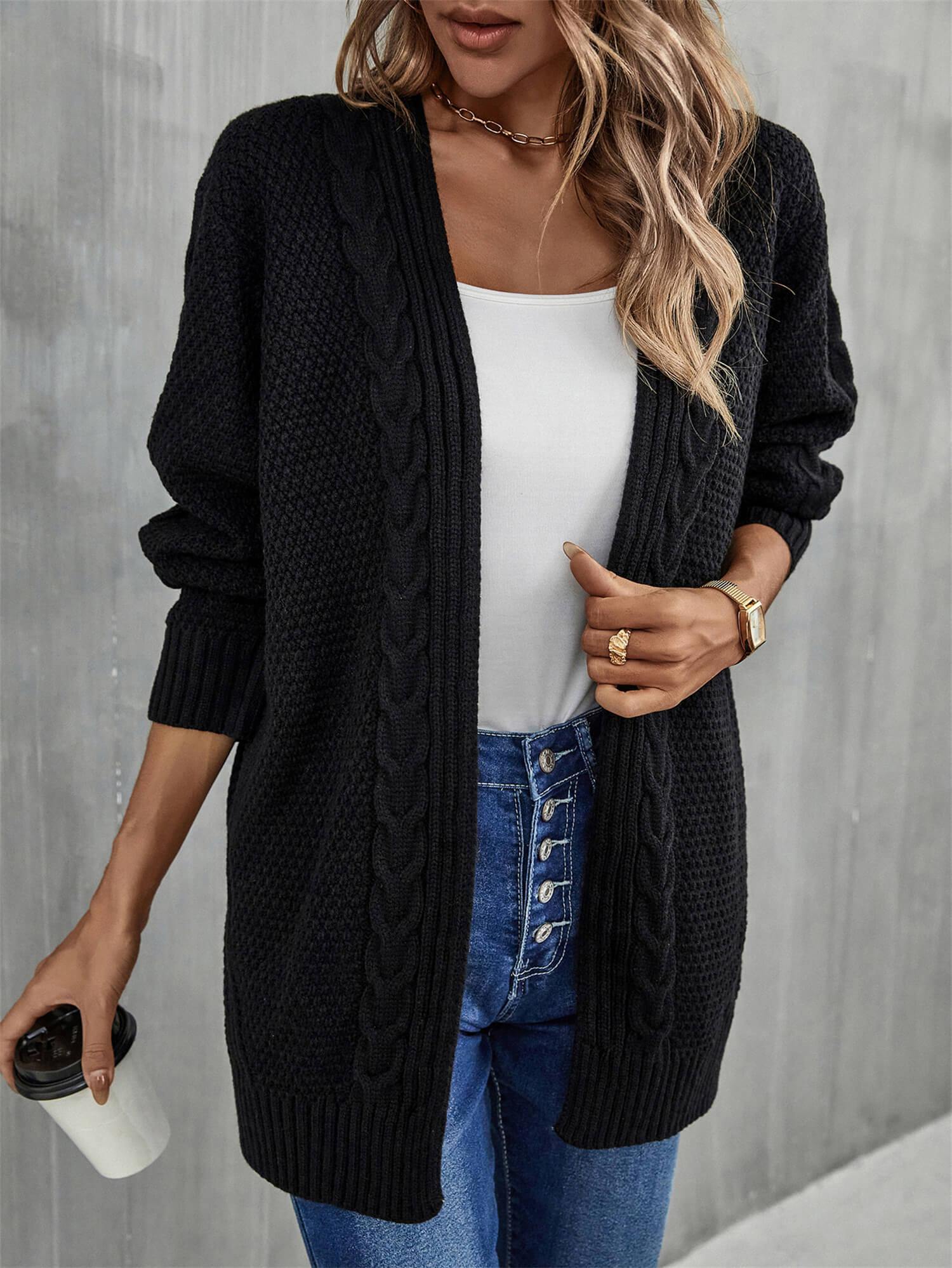 Warm Fall Mixed Knit Open Front Longline Cardigan - Flyclothing LLC
