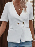 Two-Button Short Sleeve Pocket Blazer - Flyclothing LLC