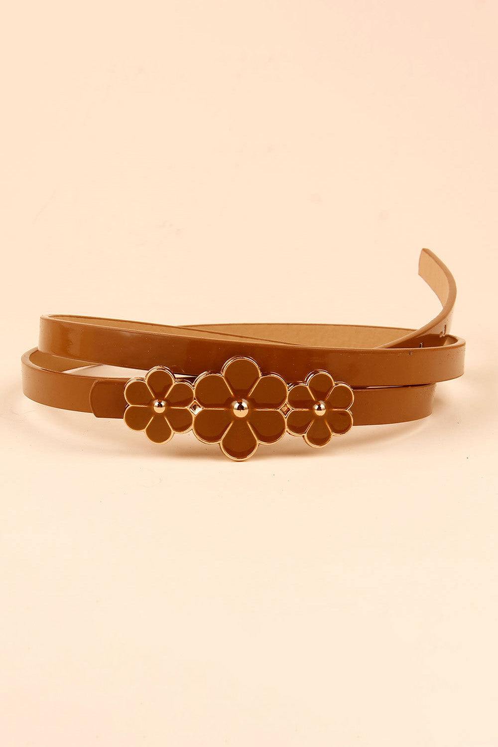 Flower Decor Skinny PU Belt - Trendsi