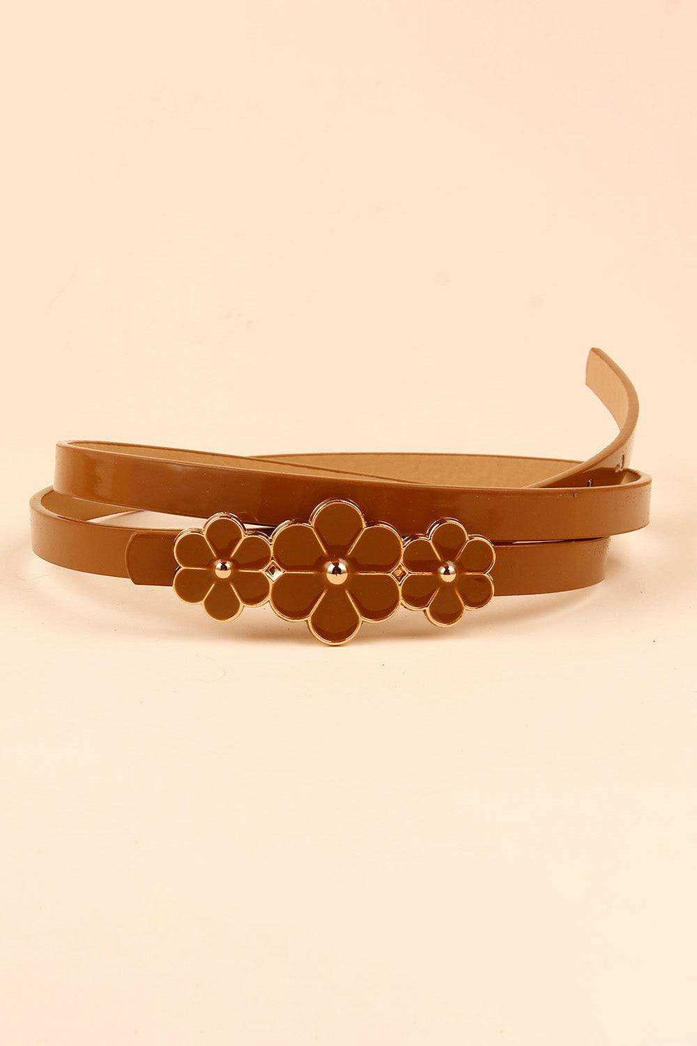 Flower Decor Skinny PU Belt - Trendsi - Flyclothing LLC