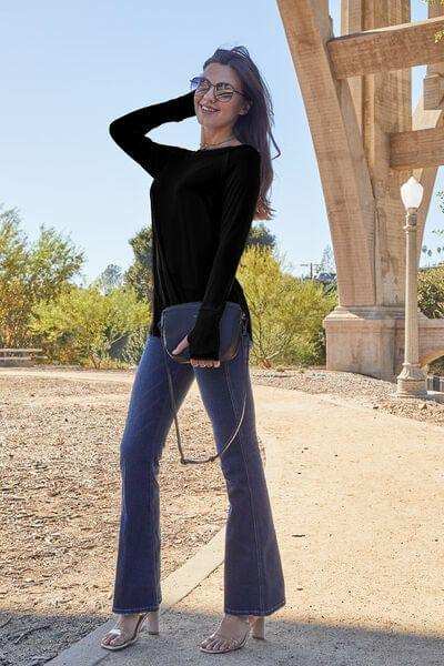 Basic Bae Full Size Round Neck Long Sleeve T-Shirt - Trendsi - Flyclothing LLC