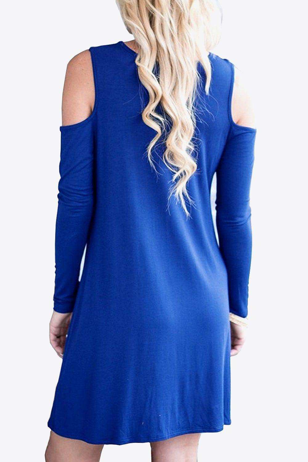 Cold-Shoulder Long Sleeve Round Neck Dress - Trendsi - Flyclothing LLC