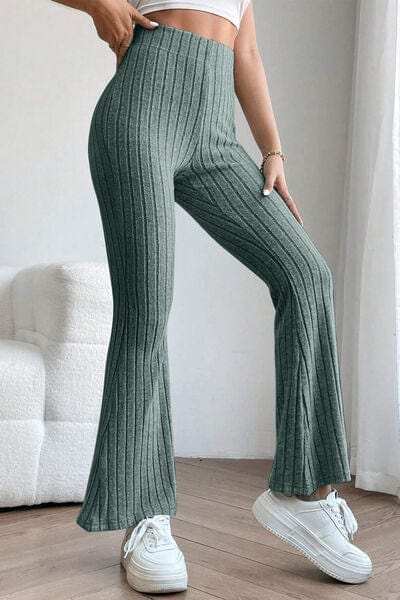 Basic Bae Full Size Ribbed High Waist Flare Pants - Trendsi - Flyclothing LLC