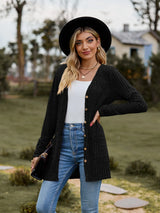 Ribbed Button-UP Caradigan with Pockets - Trendsi - Flyclothing LLC