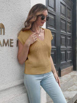 Cable-knit V-Neck Sweater Vest - Trendsi - Flyclothing LLC