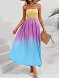 Color Block Tie Shoulder Smocked Maxi Dress - Trendsi