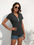 Half-Zip Short Sleeve Hooded Top - Trendsi - Flyclothing LLC
