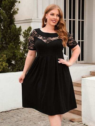 Plus Size Ruched Round Neck Short Sleeve Dress - Trendsi - Flyclothing LLC