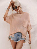 Boat Neck Cuffed Sleeve Slit Tunic Knit Top - Trendsi - Flyclothing LLC