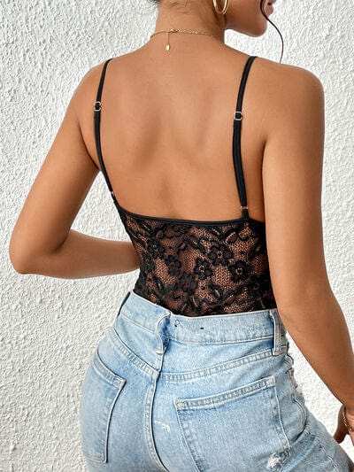 Lace V-Neck Spaghetti Strap Bodysuit - Trendsi - Flyclothing LLC