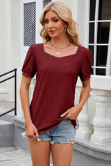 Eyelet Short Sleeve T-Shirt - Trendsi - Flyclothing LLC