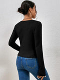 Ribbed Crisscross V-Neck Long Sleeve Knit Top - Trendsi