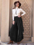 Ruffle Trim Wide Leg Slit Pants - Trendsi - Flyclothing LLC