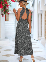 Printed Open Back Sleeveless Maxi Dress - Flyclothing LLC