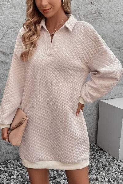 Johnny Collar Dropped Shoulder Dress - Trendsi - Flyclothing LLC