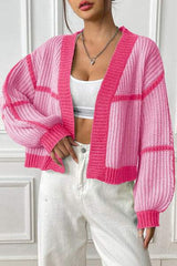 Contrast Open Front Long Sleeve Cardigan - Trendsi - Flyclothing LLC