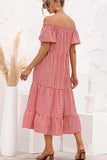Plaid Off-Shoulder Tiered Midi Dress - Trendsi - Flyclothing LLC
