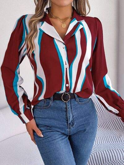 Printed Button Up Long Sleeve Shirt - Trendsi - Flyclothing LLC