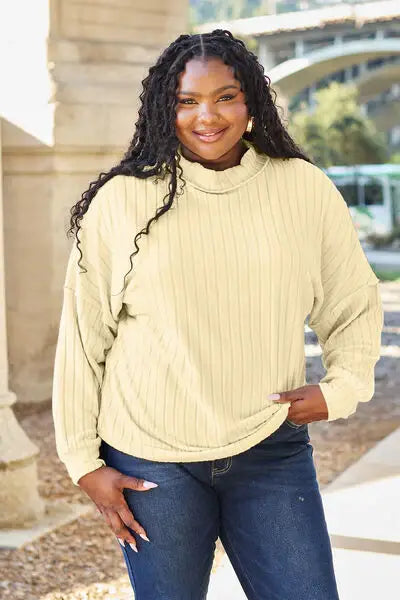 Basic Bae Full Size Ribbed Exposed Seam Mock Neck Knit Top - Trendsi - Flyclothing LLC