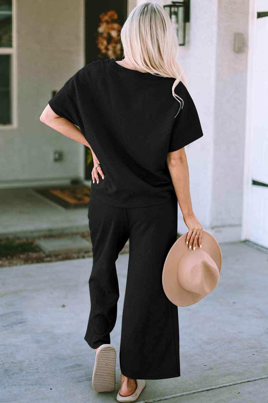 Short Sleeve Top and Pants Set - Trendsi - Flyclothing LLC