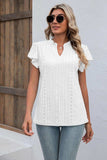 Eyelet Notched Neck Flutter Sleeve Top - Trendsi - Flyclothing LLC