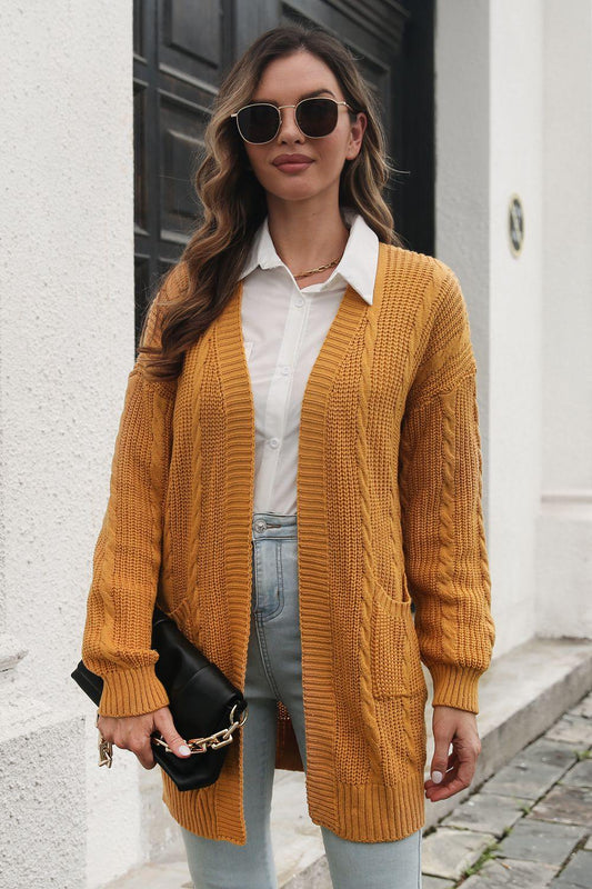 Open Front Longline Cardigan with Pockets - Trendsi