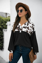 Animal Print Color Block Waffle-Knit Top - Trendsi - Flyclothing LLC