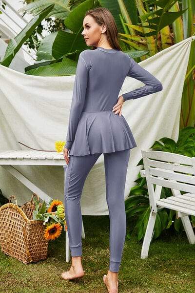 Mock Neck Long Sleeve One-Piece Swimwear - Trendsi - Flyclothing LLC