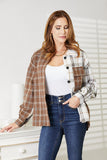 Double Take Plaid Contrast Button Up Shirt Jacket - Trendsi