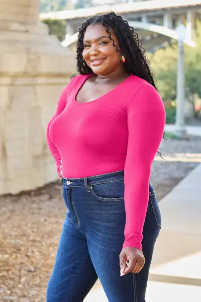 Basic Bae Full Size Round Neck Long Sleeve Bodysuit - Trendsi - Flyclothing LLC
