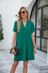 Notched Puff Sleeve Shift Dress - Trendsi
