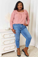 Double Take Square Neck Ruffle Shoulder Long Sleeve T-Shirt - Trendsi - Flyclothing LLC