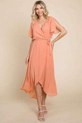 Culture Code Full Size Swiss Dot Tied Slit Short Sleeve Dress - Trendsi - Flyclothing LLC
