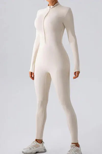 Half Zip Mock Neck Active Jumpsuit - Trendsi - Flyclothing LLC